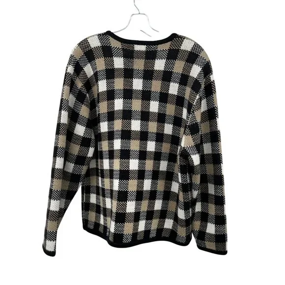 Croft & Barrow Checkered Knit Cardigan Button Up Black/Multi Size XL - Picture 7 of 8